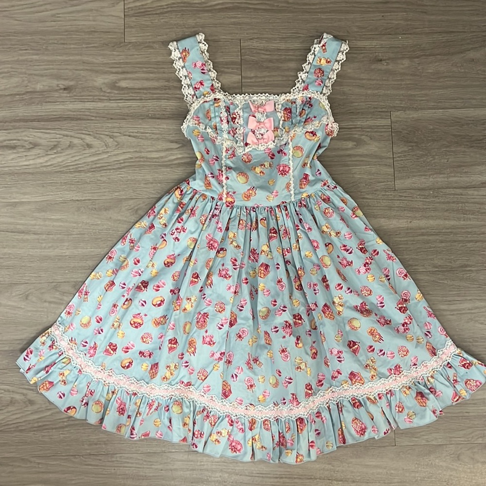 Blue Floral Lace-Trim Sundress